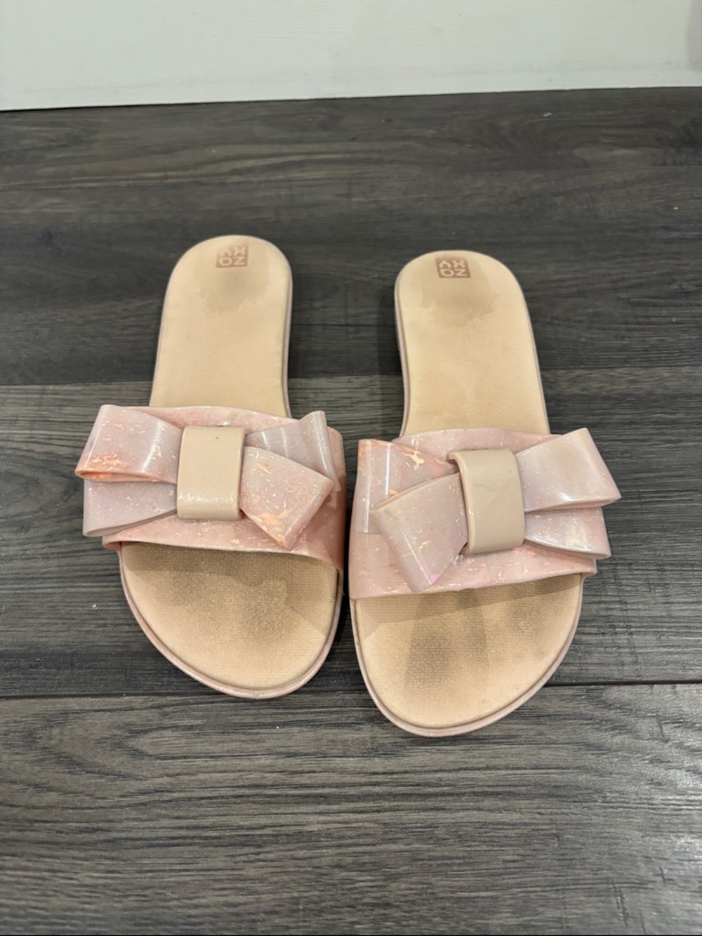 Women's Jelly Bow Slide Sandals in Pale Pink